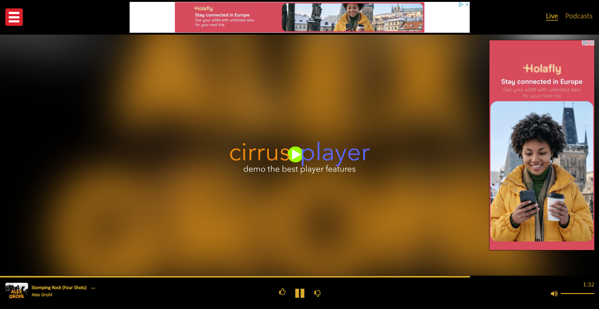 Cirrus Premier player with banner ad placement
