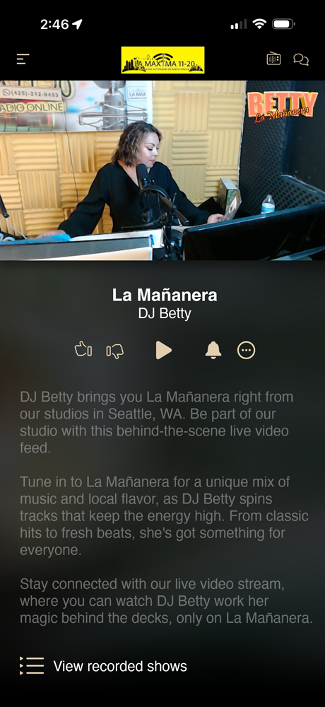 Betty Radio mobile video player showing live stream on smartphone