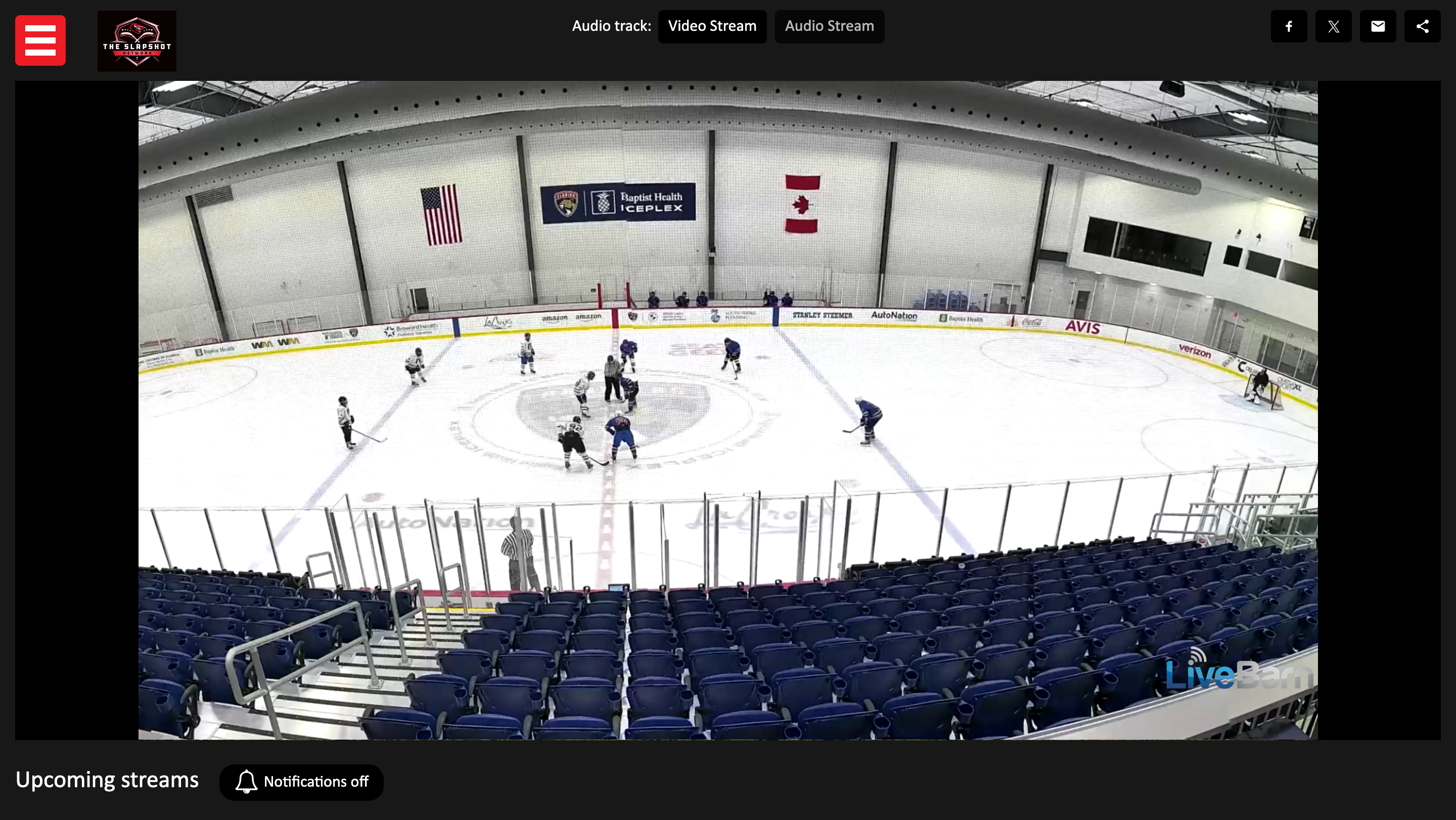Slapshot video player desktop interface with live streaming and custom theme