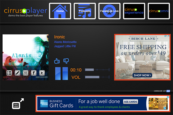 Cirrus Player ads